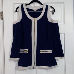 Chic Navy and White Cold Shoulder Top. Boston Proper Size Large